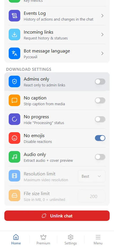Scrolled down: resolution, file size and the language row.
